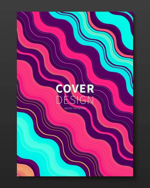 Modelo de design de cobertura vetorial com linhas deformado de cor gradiente. Ilustração minimalista dinâmica. Fundo colorido abstrato moderno para cartaz, brochura, apresentação, revista etc. . — Vetor de Stock