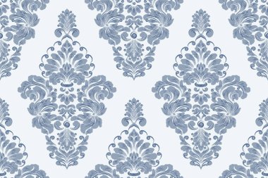 Damask kusursuz desen elementi. Vector klasik lüks, eski moda İspanyol süsü, duvar kağıtları, tekstil, ambalaj için kraliyet Victoria dönemi kusursuz dokusu. Klasik, zarif, çiçekli barok şablonu..