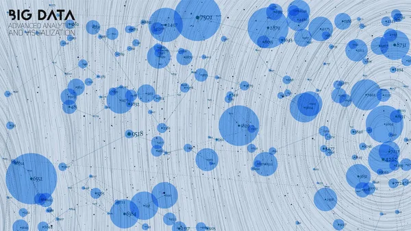 Procesamiento de big data en la nube. Análisis de red. Representación de conexiones humanas. Los hilos de datos científicos dispersan la trama. Diseño estético de infografías futuristas. Visualización cibernética espacial — Archivo Imágenes Vectoriales