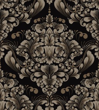 Damask kusursuz desen elementi. Vector klasik lüks, eski moda İspanyol süsü, duvar kağıtları, tekstil, ambalaj için kraliyet Victoria dönemi kusursuz dokusu. Klasik, zarif, çiçekli barok şablonu..