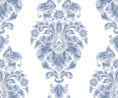 Damask kusursuz desen elementi. Vector klasik lüks, eski moda İspanyol süsü, duvar kağıtları, tekstil, ambalaj için kraliyet Victoria dönemi kusursuz dokusu. Klasik, zarif, çiçekli barok şablonu..