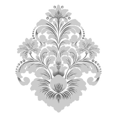 Vektör damaske elementi. İzole edilmiş, merkezi iltihaplanma. Klasik lüks eski moda İspanyol süsü, duvar kağıtları, tekstil, ambalaj...