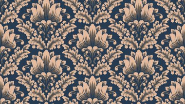 Damask kusursuz desen elementi. Vector klasik lüks, eski moda İspanyol süsü, duvar kağıtları, tekstil, ambalaj için kraliyet Victoria dönemi kusursuz dokusu. Klasik, zarif, çiçekli barok şablonu..