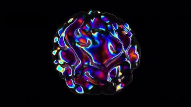 3D Soyut Yanardöner Dalgalı Küre Canlandırma Döngüsü, şeffaf arkaplan. Canlı sıvı yansıma şekli bozulmuş top. Neon holografik sıvı bozulma küresi. Pürüzsüz yüzey paraziti.