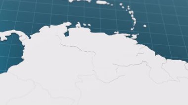 Mavi Venezuela 3d haritası. Sivri uçlu iğne diğer ülkelerle çevrili. Beyazlar içinde. Sınır animasyonlu siyasi harita. 3d hazırlayıcı.