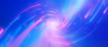 Büyük verilerin içinde ışık hızı bükülmüş akış. Kuantum hesaplamasının soyut dijital veri akışı. Qubit izlerinin siber uzayı. Modern teknoloji bilgi iletimi