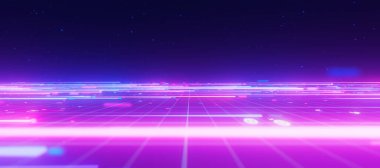 Büyük veri ışık hızı düzlem akış ufku. Kuantum hesaplamasının soyut dijital veri akışı. Qubit izlerinin siber uzayı. Modern teknoloji bilgi iletimi