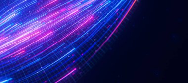 Büyük veri ışık hızı akışının kapanışı. Kuantum hesaplamasının soyut dijital veri akışı. Qubit iz dalgalarının siber uzayı. Modern teknoloji bilgi iletimi