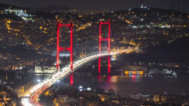 Lovely Istanbul Bosphorus Bridge Night Uhd Time Lapse Video — Stock Video