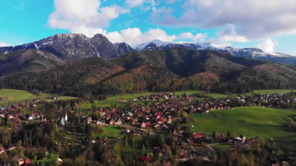 Vista Superior Vista Aérea Ciudad Turística Zakopane Polonia — Vídeos de Stock