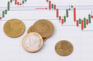 Hisse senedi fonu ya da madeni paralarla tasarruf grafiği. İş fikirleri ve tasarım için arka plan. Finansal yatırım konsepti çizelgesi