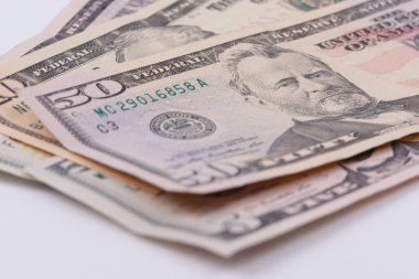 Amerikan dolarlarının dokusu. Dolar banknotlarının geçmişi. Yakın plan.