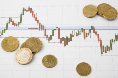 Hisse senedi fonu ya da madeni paralarla tasarruf grafiği. İş fikirleri ve tasarım için arka plan. Finansal yatırım konsepti çizelgesi