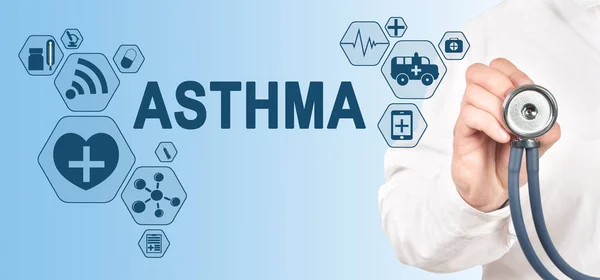 哮喘诊断 医疗和保健概念 听诊器医生 — 图库照片