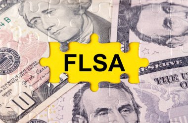 İş konsepti. Yazıtın ortasındaki doların görüntüsüyle bulmaca - FLSA