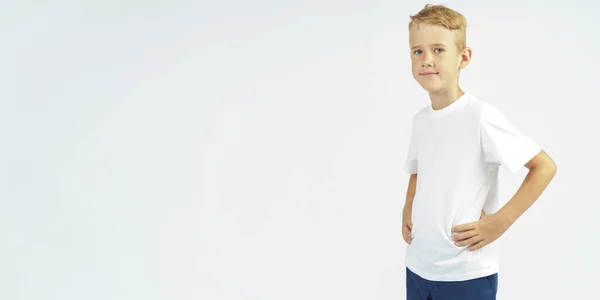 Portrait Schoolboy Looking Camera Isolated Background Education Concept — Stock Photo, Image