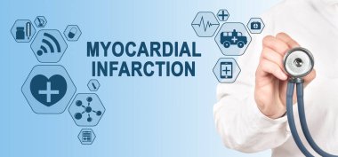 Miyokardiyal enfarktüs teşhisi tıbbi ve sağlık hizmeti kavramı. Steteskoplu doktor..