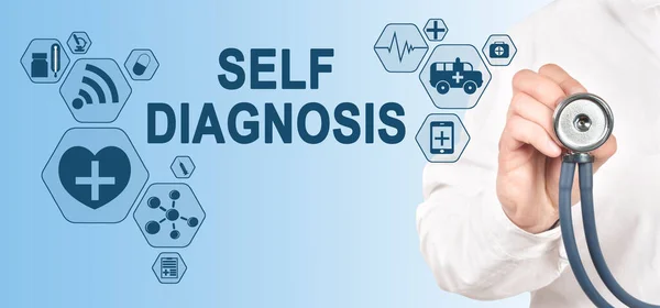 SELF DIAGNOSIS diagnosis medical and healthcare concept. Doctor with stethoscope.