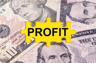 İş konsepti. Yazıtın merkezindeki doların görüntüsüyle bulmaca - PROFIT