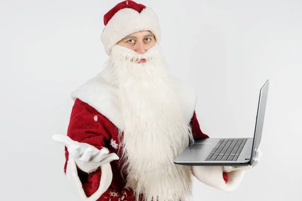 Noel Nouvel Concept Père Noël Est Assis Son Bureau Travaille — Photo