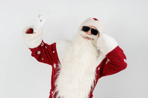 Concepto Navidad Año Nuevo Santa Claus Muestra Gesto Levantando Dos — Foto de Stock