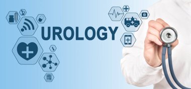 Arayüz Dokunmatik Ekranda UROLOJY Konsepti. Steteskoplu doktor..