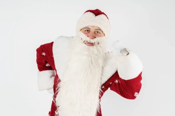 Concepto Navidad Año Nuevo Santa Claus Muestra Gesto Con Mano —  Fotos de Stock