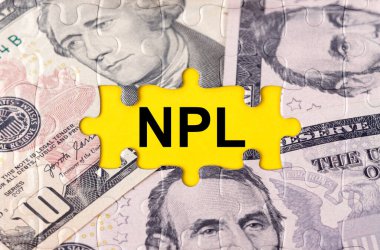İş konsepti. Yazı merkezindeki doların görüntüsüyle bulmaca - NPL