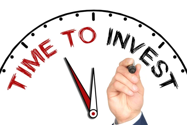 Conceito Negócios Economia Escrita Mão Tempo Investir Relógio Desenhado Com — Fotografia de Stock