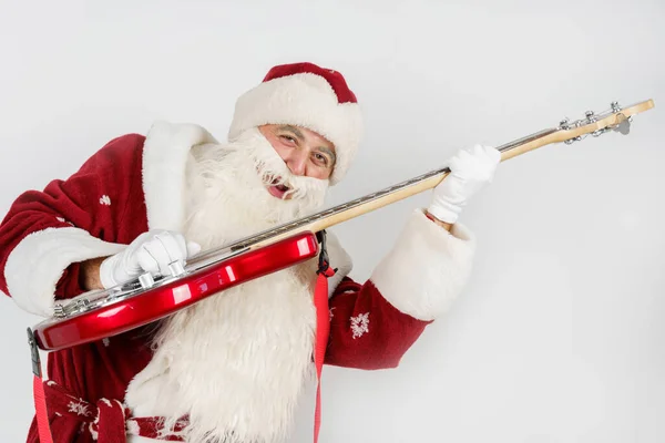 Відпустка Христмас Санта Клаус Грає Гітарі Ізольовані Білому — стокове фото