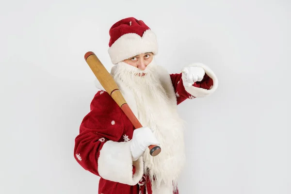 Feiertage Und Weihnachten Konzept Der Weihnachtsmann Mit Einem Baseballschläger Der — Stockfoto