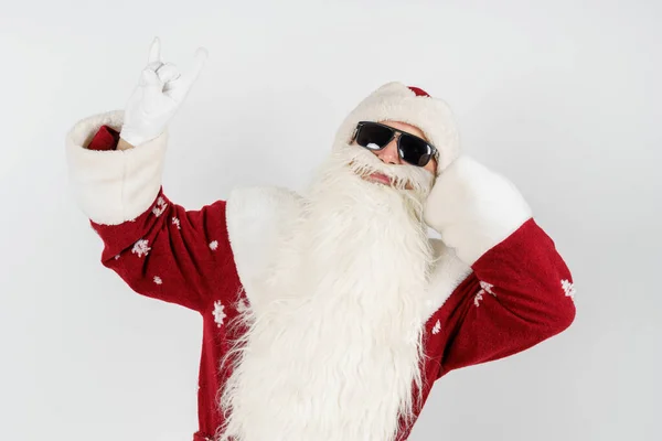 Concepto Navidad Año Nuevo Santa Claus Muestra Gesto Levantando Dos — Foto de Stock