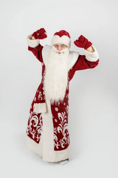 Koncepcja Świąt Świąt Święty Mikołaj Tańczy Odizolowane Biało — Zdjęcie stockowe