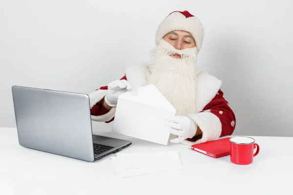 Noel Nouvel Concept Père Noël Est Assis Son Bureau Lit — Photo