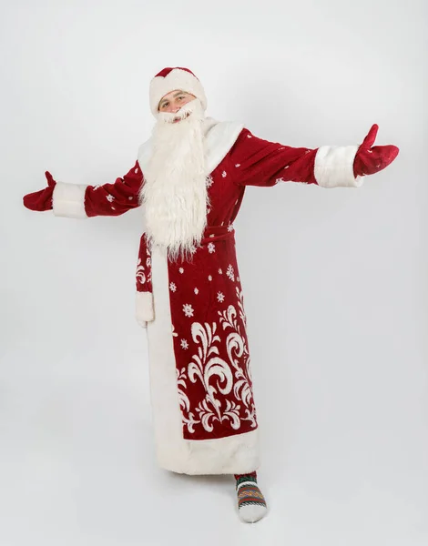 Ano Novo Conceito Natal Papai Noel Joga Mãos Direções Diferentes — Fotografia de Stock
