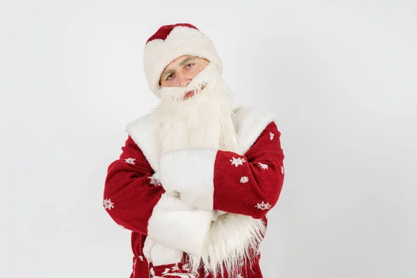 Koncepcja Noworoczna Świąteczna Portret Świętego Mikołaja Złożył Ręce Przodu Patrzył — Zdjęcie stockowe