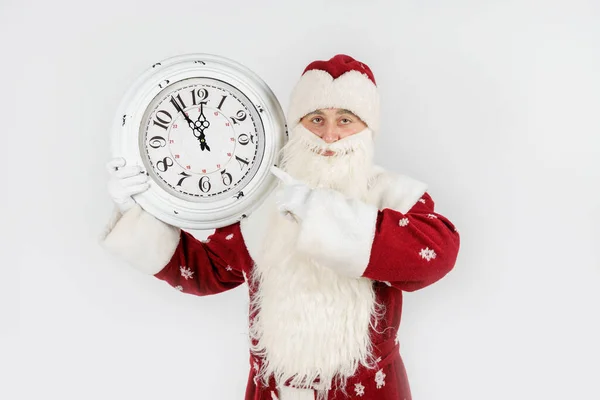 Holidays Christmas Concepts Santa Claus Shows Time Remaining Christmas Clock — Stock Photo, Image