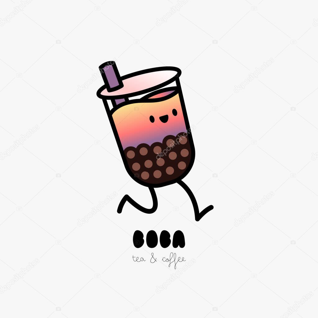 Bubble tea illustration with delicious tapioca and jelly. Boba tea illustration design for Milk Tea Ads and Logo template. Isometric glass bottle with the straw