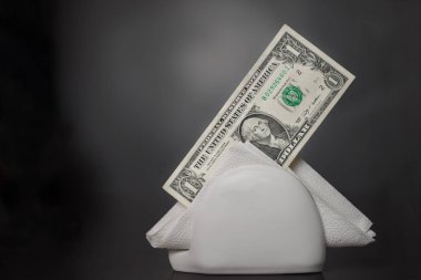 gri bir arka plan üzerinde bir peçete dolar