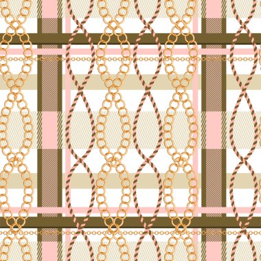 Altın zincirler ve halat ile geometrik dikişsiz desen.