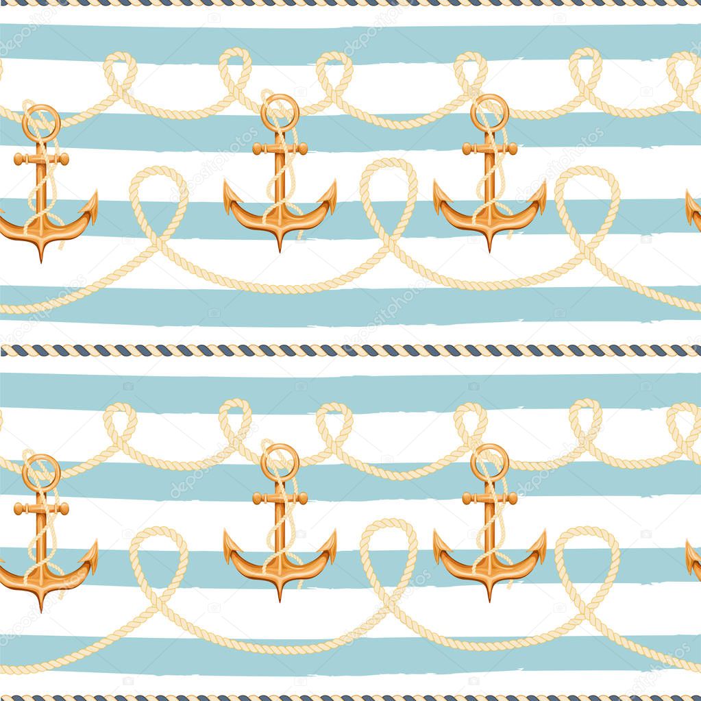 Seamless pattern with ropes and anchor.