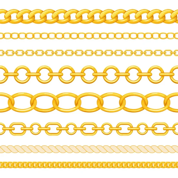 Set of different seamless gold chains. — Stock Vector