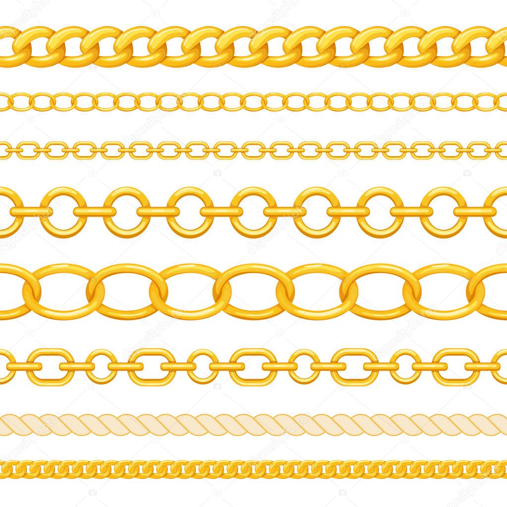 Set of different seamless gold chains.