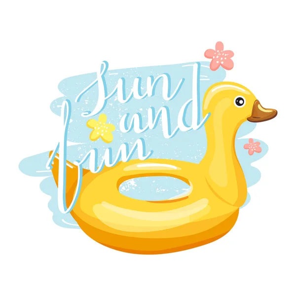 鸭充气游泳池环与时尚字母. — 图库矢量图片