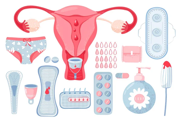 Set de higiene femenina. Concepto de menstruación . — Archivo Imágenes Vectoriales