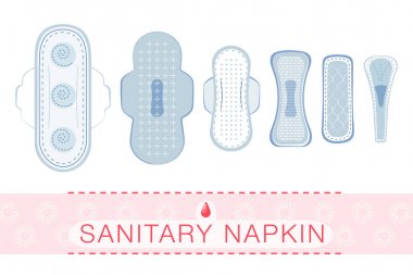 Farklı hijyen yastığı seti. Kadın kritik günler için koruma.