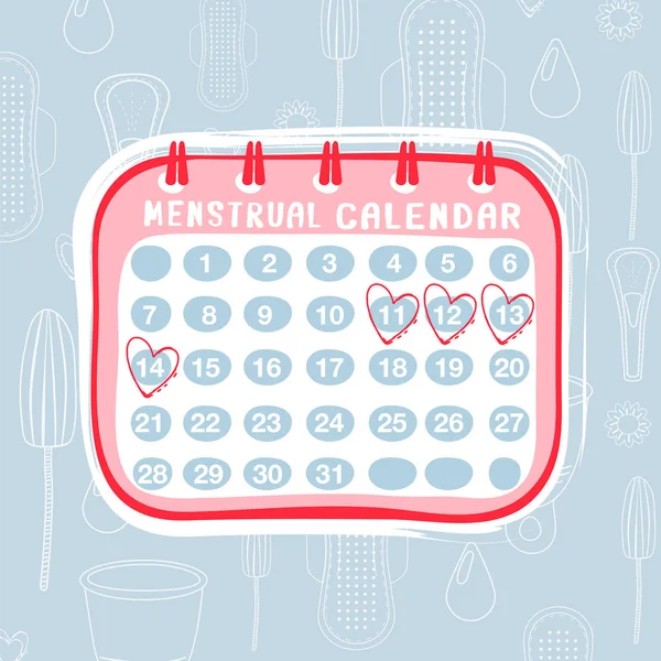 Composición higiénica femenina con calendario menstrual y esquema de fondo . — Archivo Imágenes Vectoriales