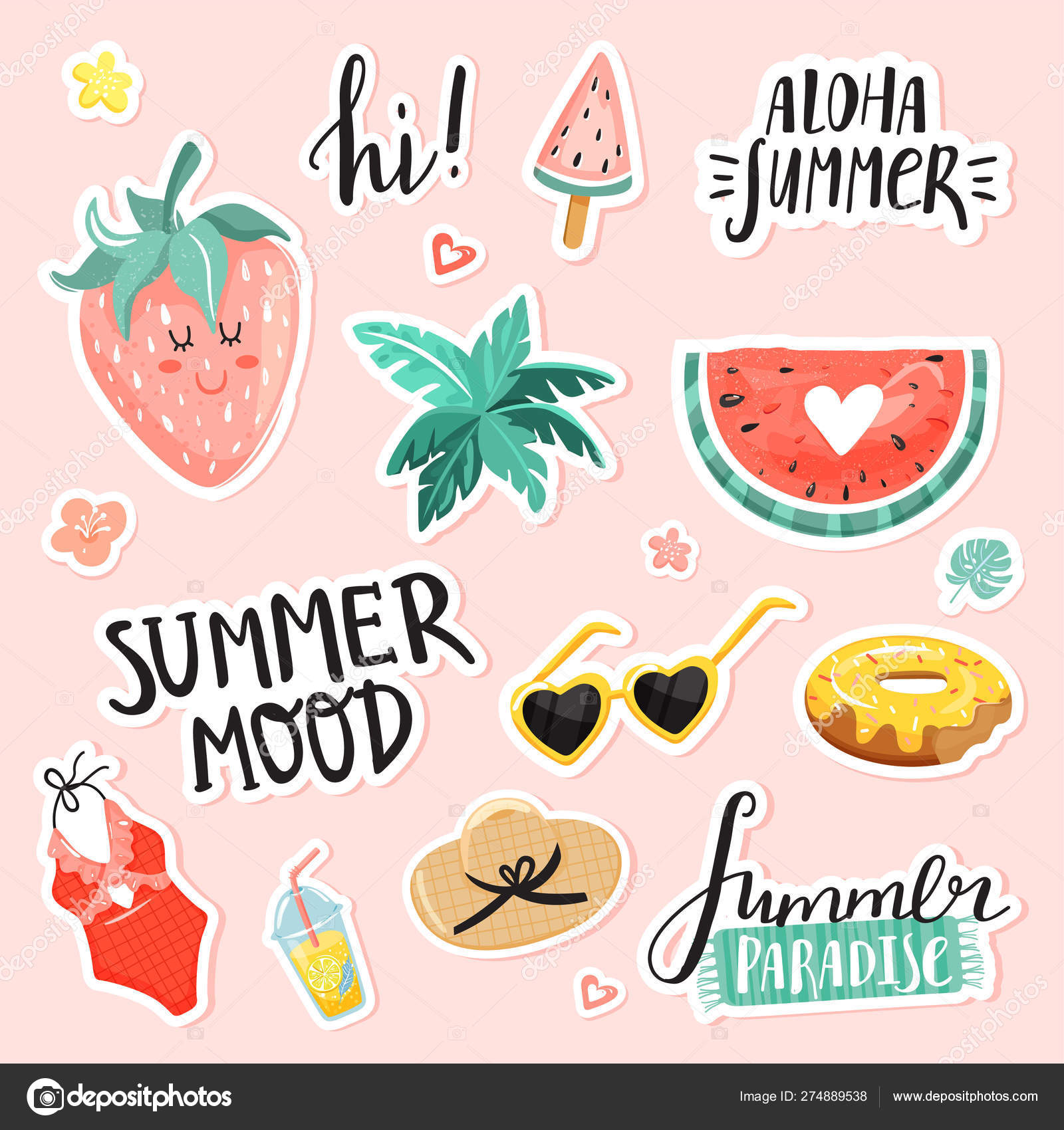 Set of summer cute stickers. Stock Vector by ©CoCoArt_Ua 274889538
