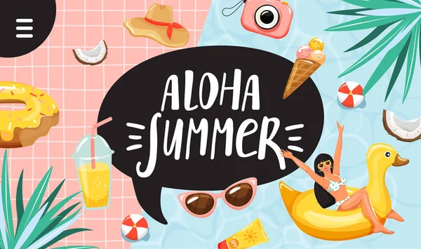 여름 휴가 개념입니다. 타이포그래피 슬로건 "알로하 여름" 표지판. — 스톡 벡터