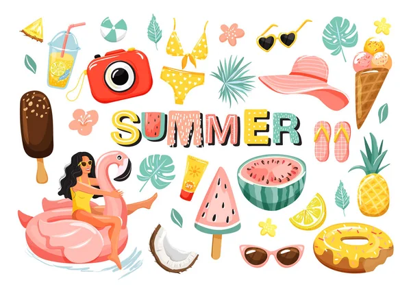 夏のかわいい要素のセット. — ストックベクタ